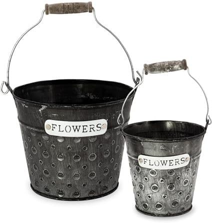 Blümelhuber 2er Set Zinkeimer Blumentopf in Antik Optik - Vintage Deko Boho Blumentopf Balkon Deko Fensterbrett Innen und Außen