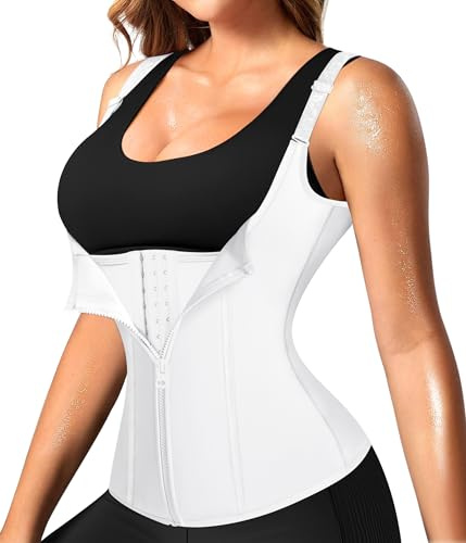 Nebility Waist Trainer for Women Corset Shapewear with Zipper Women's Waist Cincher Tank Top with Adjustable Straps, White, XL