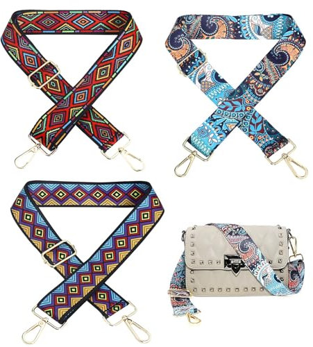 Svitzoot 3 Stück Schulterriemen für Taschen Breit 3,8 cm Taschengurt 130 cm Bunt Verstellbarer Schultergurt Handtaschen DIY Zubehör