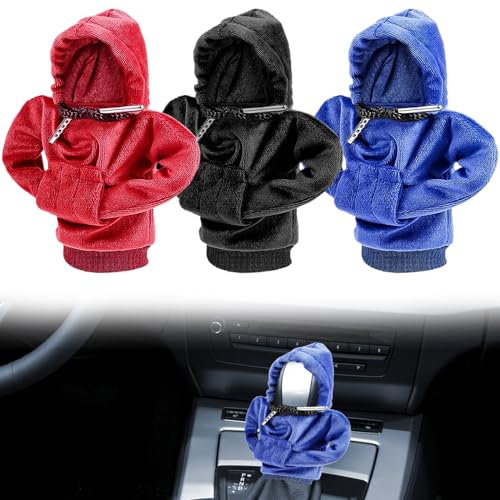 Uirheurd 3Pcs Schaltknauf Abdeckung Schalthebel Hoodie kreativer Hoodie Auto Schaltknauf Hoodie staubdichter Schutz Sweatshirt Schaltknauf Hoodie für Universal Gear Shifter(rot schwarz blau)
