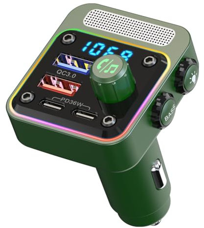 FM Transmitter for Car,BexiHi Bluetooth5.3 Car Adapter Radio Wireless In-Car Kit with Colorful Light,Siri Voice Assistant,Hands-Free Calls, QC3.0/PD3.0 36W Fast Charge,U-Disk
