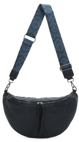 Damen Tasche Crossbody Schultertasche Gürteltasche Brusttasche Hüfttasche Bauchtasche Umhängetasche Cross-Over Bodybag Handytasche Geldtasche Kosmetiktasche Leder Optik Dunkelblau M