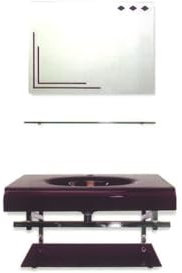DUPI Lavabo Rectangular de Cristal Templado | Con Agujero para Grifo | Incluye Espejo 55x75 cm | Estante Suspendido | Desagüe Cromo Brillo, Berenjena, Cristal