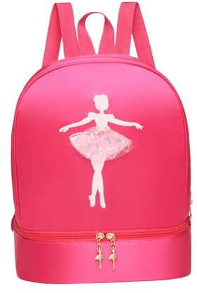 Ballet Dance Backpack with Separate Shoe Compartments Cute Portable Girls Ballerina Bag Handbag for Latin Dance Travel Sports, Rose Red A