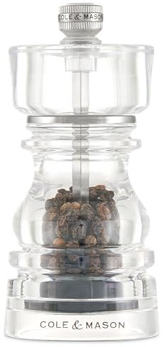 Cole & Mason London Acrylic Pepper Mill, 13cm Pepper Grinder with Adjustable Grind, Precision+ Carbon Mechanism, Seasoning Mill, Lifetime Mechanism Guarantee