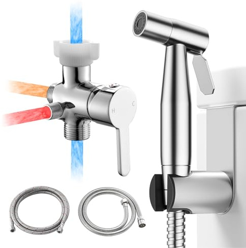 Fekivasy Hot and Cold Bidet Sprayer for Toilet, Adjustable Pressure | Hot And Cold Control, Bidet Attachment for Toliet, Adjustable Pressure, Stainless Steel, Feminine Wash, Cloth Diaper Rinse
