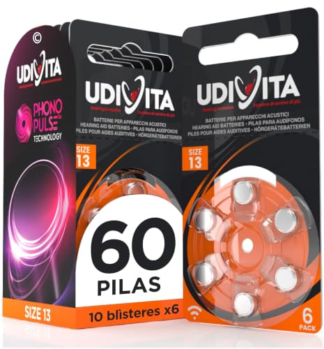 60 Batterien für Hörgeräte Udivita Größe 13. - 10 Blister mit 6 Batterien