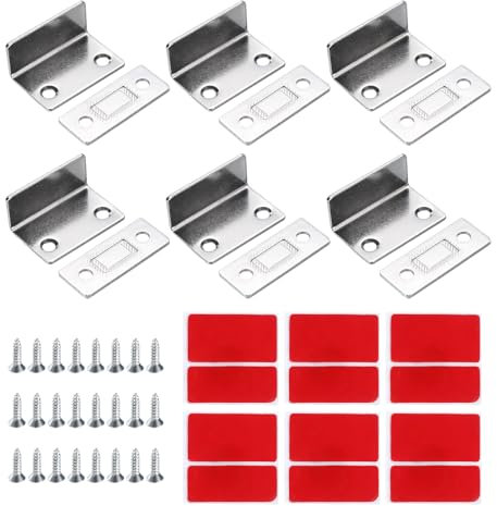 QUARKZMAN Magnetische Tür Schnalle 6Stk Silber 90-Grad Unsichtbare Magnetische Tür Verschluss Kein Stanzen und Ultradünne Unsichtbare Tür Verriegelung Geeignet für Schiebe Kabine