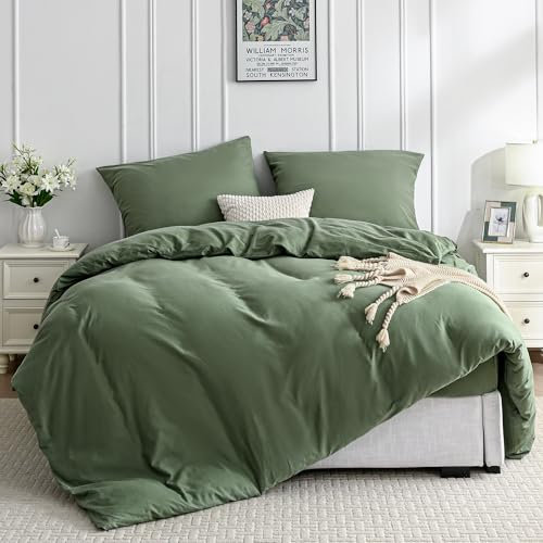 JELLYMONI Bettwäsche 220x240 Baumwolle Bettwäsche-Sets Grün Oeko-Tex 100% Gewaschene Baumwolle Bettbezug mit Reißverschluss und 2 Kissenbezüge 80X80 mit Umschlag Weich 3-Teilige Bettwäsche