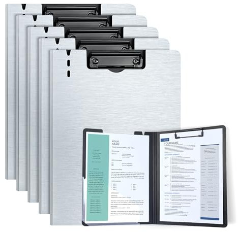 Klemmbrett A4 mit Deckel,5 Stück Schreibbrett Klemmbretter mit Innentasche,Aufklappbare Schreibplatte Zwischenablage(Grau)