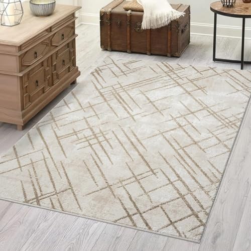 carpet city Teppich Wohnzimmer - Creme - 120x170 cm - Klassisch Modern - Vintage-Optik, Meliert, Used-Look - Teppiche Kurzflor Schlafzimmer, Esszimmer
