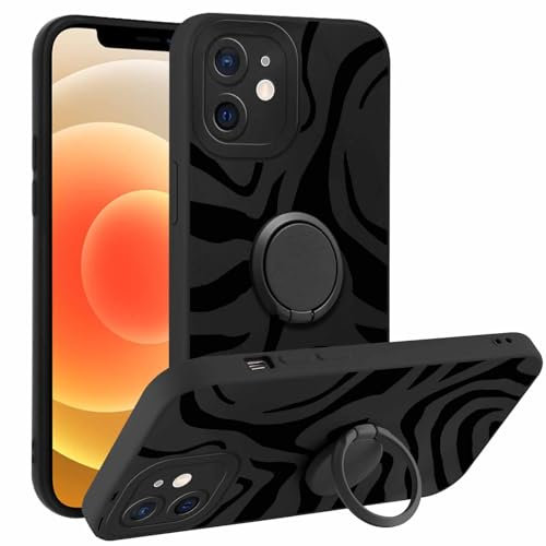 Foonary Phone Case for iPhone 11 6.1 inch, 360°Magnetic Ring Kickstand Holder Soft TPU Silicone Anti-Scratch Protective Resistant, Fashion Black Line Aesthetics Shockproof Bumper Cover, for iPhone 11
