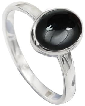 JEWELFORCE 925 Sterling Silber Cabochon Schwarzer Onyx Edelstein Ring Herren Damen Steinbandring Alle Größen Ring Handgefertigter Schmuck JSR-1078BY_70 (22.3)