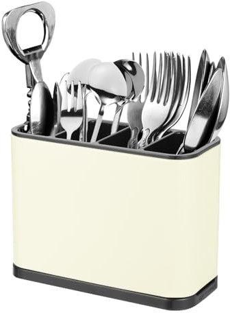 QUARKZMAN Cuisine Ustensile Support, Inox Acier Carré Cloison Rangement Cuisson Ustensile Support 4 Compartiment 7,1 Caddy Couverts Comptoir Organisateur, Beige