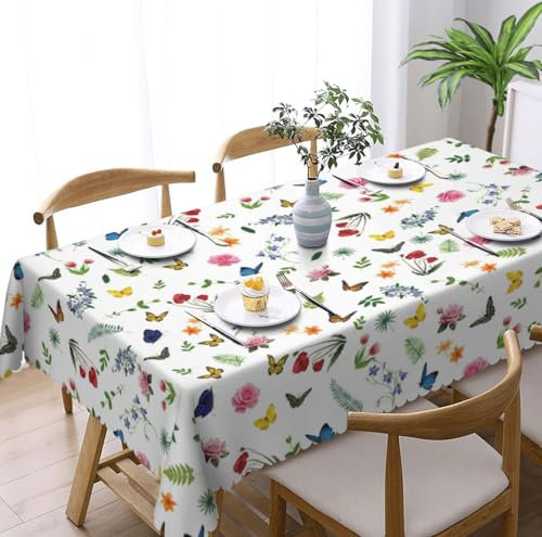 Tischdecke Abwaschbar Rechteckig 110x140cm, Blumig Tischdecke Outdoor blühende Blüte Tischdecke Fleckschutz Pflegeleicht Wasserdicht Tischtuch für Küche, Esstisch, Couchtisch, Party, Garten