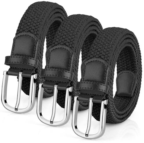 Leskyair Elastischer Gürtel Herren Flechtgürtel 3er, Unisex Stoffgürtel Stretchgürtel für Damen und Herren Lässige Hose, Robuste Bauweise und Gut Bewegen Kann