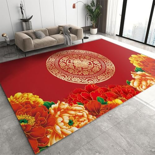 Salon pour Enfantsplantes Et Fleurs Chinoises 3D Motif Tapis Salon Chambre Chambre Chevet Lit Avant Table Basse Hanging Panier Computer Carpet Chair, 60 X 90 Cm / 23.6 X 35.4 -0A9G4S2