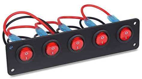 MUEOSI Interrupteur à Bascule étanche à 5 Boutons Marche/arrêt, Panneau de disjoncteurs, for Panneau de Commutation de Bateau Marin, Voiture 12 V 24 V Tableau électrique(Rot)