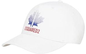 DSQUARED2 Cappello con Visiera Bianco per Uomo e Donna Rifinito da Stampa Foglia d'Acero Uni