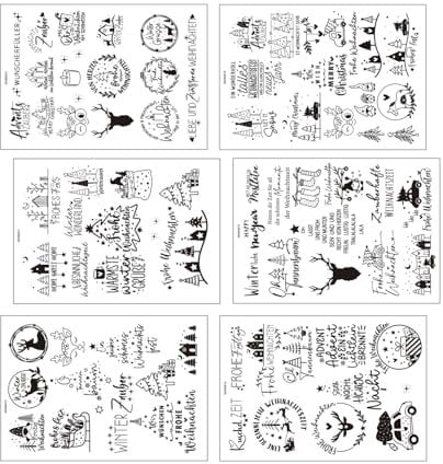 KieTeiiK Christmas Candle Stickers, 6 Sheets Rub On Stickers for Crafting, German Greeting Words Christmas Stickers Adhesive Stickers for Candle Journaling Mug Jar Water Bottle Craft Embellishments