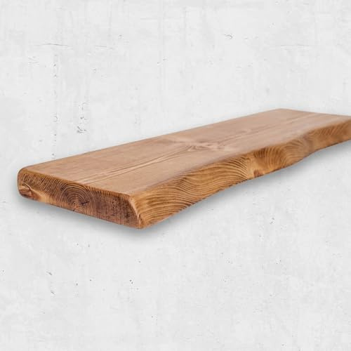 Live Edge Rustic Floating Shelf 9x2 inches, 180cm long - Dark Oak Finish Reclaimed Wood Floating Shelves for Wall Decor, Rustic Wooden Shelves for Bedroom, Living Room, Kitchen, or Bathroom