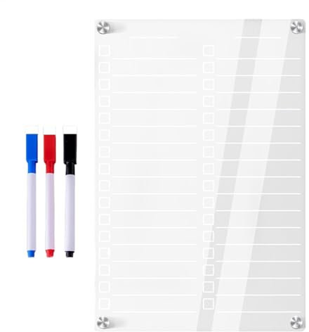 Adorable Magnetic Dry Erase Board for Fridge, Dry Erase Grocery List Board, Acrylic Marker Board, Clear Planner Board for Kühlschrank, Marker Board with 3 Colors Markers for Grocery Shopping List