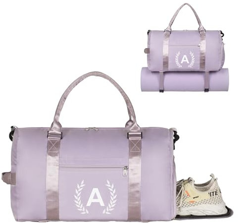 Turnbeutel für Damen, personalisierte Seesack mit Schuhfach, Sporttasche für Yoga & Tanz mit Nasstasche und Mattenriemen, Veilchen, A