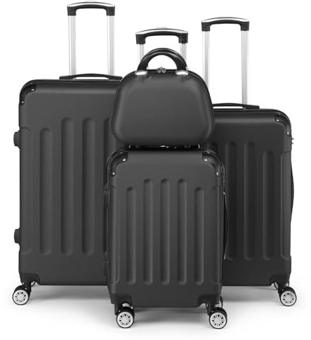 LEADZM Set de 4 Valises de Voyage avec Vanity Case, Valise Grande Taille, Valise Cabine, Set de Bagage pour Voyage, ABS avec Coins Renforcés, roulettes Pivotantes 360° et Cadenas - Noir