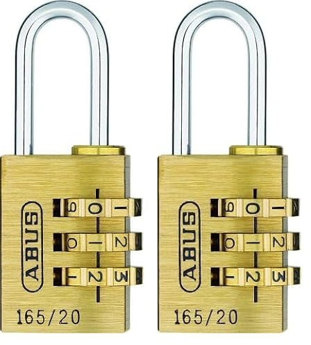 ABUS Zahlenschloss 165/20 - Vorhängeschloss aus Messing - mit individuell einstellbarem Zahlencode - Kofferschloss/Spindschloss - ABUS-Sicherheitslevel 3 (Packung mit 2)