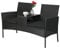 Taylor & Brown Garden Rattan 2 Seater Companion Seat Wicker Love Seat Weave Partner Bench Loveseat with Glass Tabletop & Cushions Patio Set Outdoor Terrace Balcony Furniture (Black/Black)