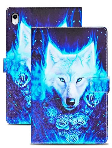 Rostsant Funda iPad 11/10 Generación 2025/2022 (11/10,9 Pulgadas) A16 PU Caso de Cuero Funda Tipo Cartera Carcasa para iPad 10.9 Lobo Blanco