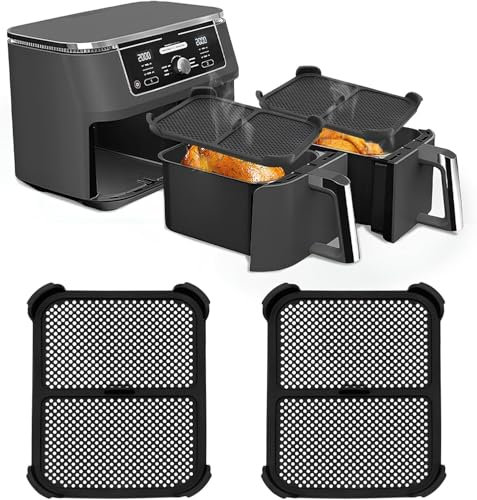 Grille Anti Projection pour Air Fryer Ninja AF400EU et AF451EU Accessoire Anti Eclaboussure de Graisse Protection de Votre Friteuse Couvercle en Silicone Réutilisable 2 Pièces et 1 Pinceau Offert