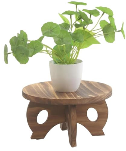 Support de plantes d'intérieur en bois, petite table ronde pour décoration de plantes, support rustique et décoratif pour la plupart des tailles de pots de fleurs (café)