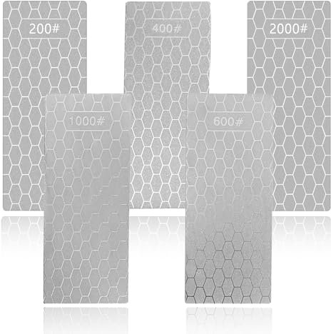 5 Stück Diamant Schleifstein, Diamant Messerschärfer Honigwabenoberflächenplatte mit Rutschfester Basis, Diamond Sharpening Stone Set von Grob bis Fein 200/400/600/1000/2000#