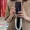 Yhsvie Chaîne de téléphone portable - Coque de protection pour iPhone 12 - Transparent - Avec bracelet perles - En silicone fin - Anti-chocs - Avec chaîne de perles - Avec cordon de suspension