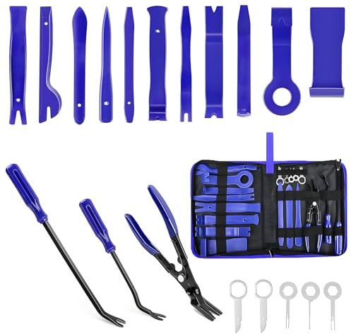 Rewoalzx 19PCS Car Trim Removal Tool Kit, Plastic Pry Tool Kit Auto for Door Panel & Dashboard, Car Panel Removal Tools (Blue)