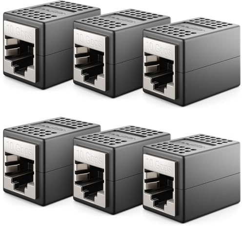 deleyCON Rallonge de Câble LAN RJ45, 10 Gbit/s, Connecteur pour Cat8/Cat7/Cat6/Cat5, Câble Ethernet Adaptateur 10 Gigabit PoE - 6 Pièces - Noir