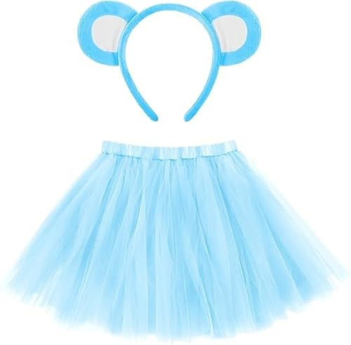 QIZHIQIAMY Bärenohren Haarreif 2 Stück Tütü Rock und Bären Chipmunks Ohren Haarreifen Bunt Bär Kostüm für Damen Halloween Karneval Cosplay Bär Kostüm Zubehör