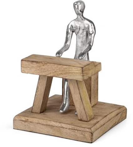 Moritz Skulptur Pianist am Klavier 21 cm Mangoholz Aluminium – Musik Deko | Handgefertigtes Unikat aus Holz und Metall, ein ausdrucksstarker Blickfang für Wohnzimmer, Büro, Regal oder Sideboard