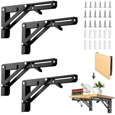 GYYXH Équerre Pliante 20cm 4 Pièces Support Etagère Mural Charge Lourde | Acier Inoxydable Antirouille, Structure Triangulaire, Charge Max 70kg, Gain De Place, Adapté Tous Types De Murs