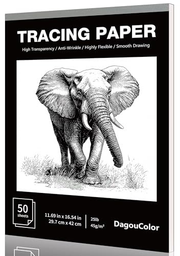 DagouColor Transparentpapier - A3 (50 Sheets), 1 Pack | Zeichenblock, Overlays & Skizzieren auf Kunstpapier & Skizzenbuch für Anfänger, Künstler, Erwachsene, Jungen, Mädchen