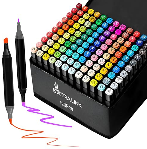 EXTRALINK Alkoholmarker Filzstifte 120 Stück, 2 Sekunde Schnell Trocknende Stifte Set, Marker Stifte mit Doppelseitige Spitze, Lebendige Tintenfarbe, Stifte mit Tragetasche, Zeichnung, Manga