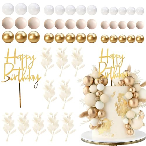 50 Stück Cake Decoration Balls Happy Birthday Tortendeko Gold Tortendeko Geburtstag Cake Topper Hochzeit Für Geburtstage Böhmische Feste Torten Deko Mädchen Taufe Babyparty Küchendekoration