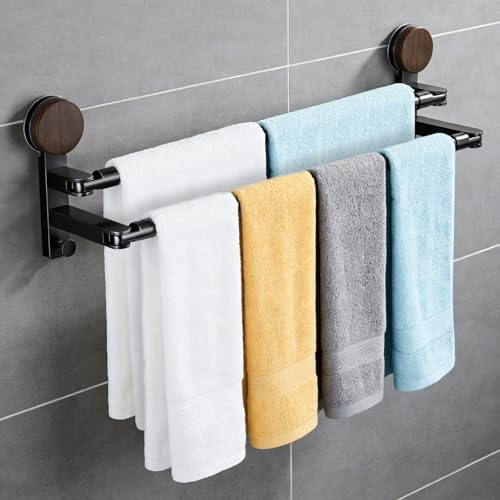 Porte-serviettes à ventouse sans perçage - Barre porte-serviettes double avec longueur réglable - Pour paroi de douche et cuisine - 50-97 cm - Accessoire de salle de bain