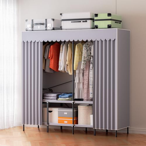 Daromigo Faltbarer Stoffschrank ohne Montage, mobiler Kleiderschrank 178×170×48 cm mit Stahlrohrrahmen bis 100 kg, 48 cm Tiefe Stauraum, 360° Staub- und Sichtschutz, für Mietwohnung & kleine Räume