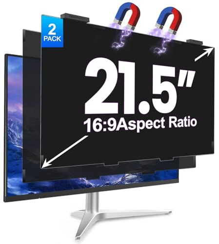 GUDTEKE 2Pack Magnetic 21.5 Inch Privacy Screen for Computer Monitor 16:9 Aspect Ratio, Hanging Removable Anti-Blue/Glare Protector Film, Anti Spy Desktop Security Private Filter 21.5in