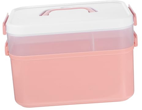 KAJNBN Manicure Tool Box Large Pink Double-layer Nail Polish Storage Box with Handle for Nail Tech Supplies and Home Salon Organization