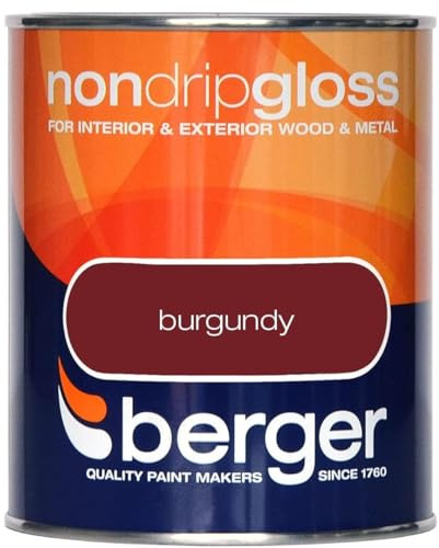 Burgundy Non Drip Gloss Paint 750ml | Interior and Exterior Wood and Metal Paint | High Shine Durable Gloss Finish | Non Drip Trim Paint for Doors Skirting Boards Gates and Railings