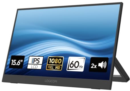 Logicom - Monitor Portatile, Schermo Portatile 15.6 1920×1080 FHD IPS per Laptop con Cavalletto, Secondo Schermo Ultrasottile per Laptop/PC/Mac/PS3/4/5/Xbox - Connettività USB C e HDM - Nomad Display