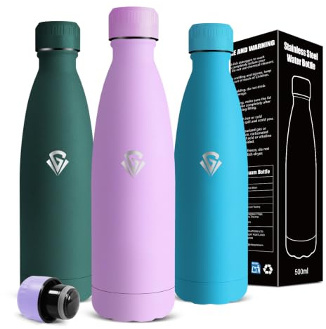 Botella Agua Acero Inoxidable- 500ml- Botella Termica, sin BPA, Cantimplora Acero Inoxidable, A Prueba de Fugas, Cantimplora Infantil, Aislamiento al Vacío, para Estudio, Hogar, Oficina